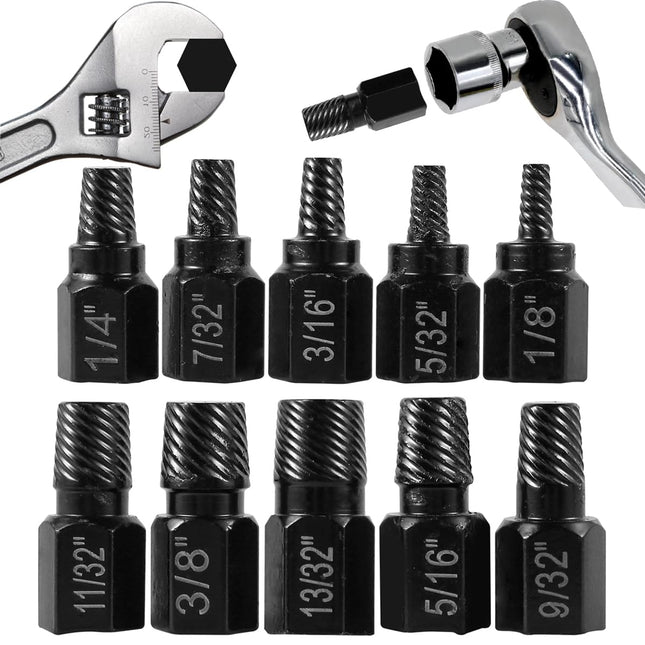10 Pcs Screw Extractor Set Broken Bolt Extractor Remover Kit Damaged Screw Extractor Set Hex Bolt Extractor Set Stripped Screw Extractor Easy Out Bolt Extractor Tool for Removing Broken Bolts