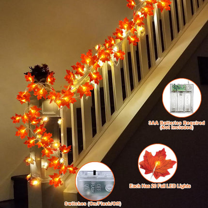 4 Pack Fall Decor Fall Garland with Lights Thanksgiving Fall Decorations for Home, Total 40Ft 80LED Maples Leafed Fall Lights Battery Operated Autumu Harvest Halloween Decor Indoor Outdoor Home Party