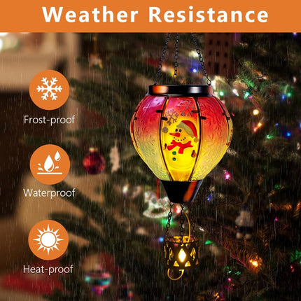 Hot Air Balloon Decorations, Christmas Snowman Outdoor Hanging Lights with Candle Holder, Solar Lanterns Outdoor Waterproof for Garden, Patio, Lawn Decor