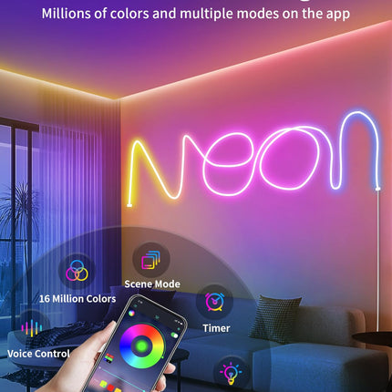 50ft Neon Rope RGB Lights, IP68 Waterproof Flexible Neon Lights, LED Strip Lights for Bedroom, Room Decor for Christmas, Outdoors, Pool 1 Roll A