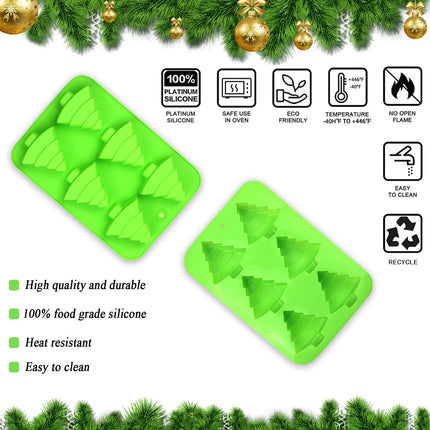 2 Pcs Christmas Tree Silicone Molds, 6 Cavity Non-Stick Christmas Tree Baking Molds, Chocolate Cake Molds, for Making Candy, Soap, Ice Cube, Pudding, Jelly, Oreo, Soap, Cake Topper Decor