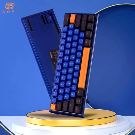 BOYI Wired 60% Mechanical Gaming Keyboard,61 Pro Mini RGB Tri-Mode PBT XDA Keycaps NKRO Programmable Wireless Keyboard for Gaming and Working(Horizon Blue Color,Gateron Red Switch)