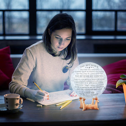 Engraved 3D Moon Lamp for Wife,Personalized 5.9 Inch 3D Printing Moon Light for Wife Valentine's Christmas (for Wife-02)