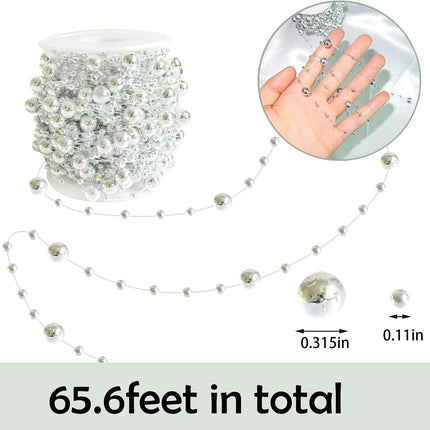 Christmas Tree Beads Garland Decoration,66 Feet Silvery Pearl Strands Chain for Christmas Tree Decor,Crafts and Holiday Décor