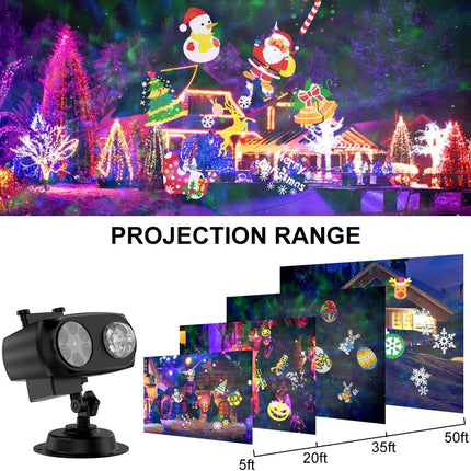Projector Lights Outdoor, HD Effect 2-in-1 LED Outdoor Projectors with Remote Control Timer, 3D Ocean Wave & 8 Patterns Waterproof Lanscape Lights for Indoor Valentine Xmas Halloween Holiday Party
