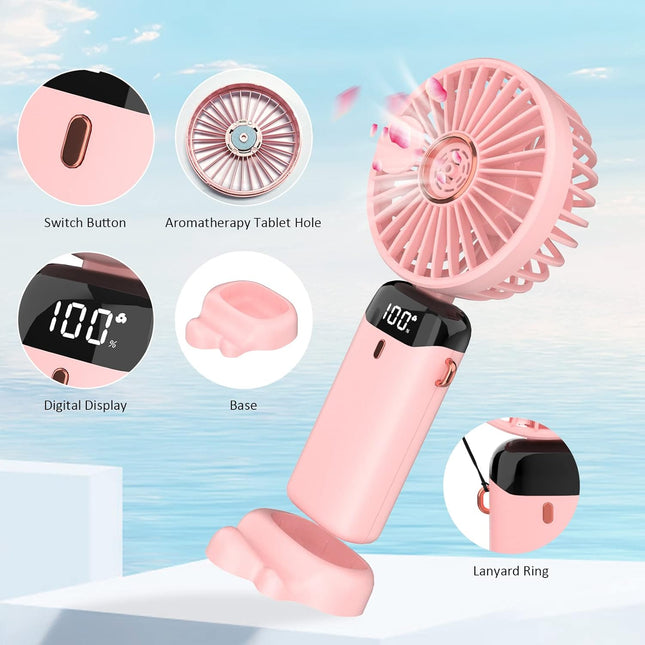 Personal Fan, Portable Hanging Neck Fan, 4000Mah UsbC Rechargeable 5Speed Modes Powerful Desktop Fan With Base, Max 16H Run Time