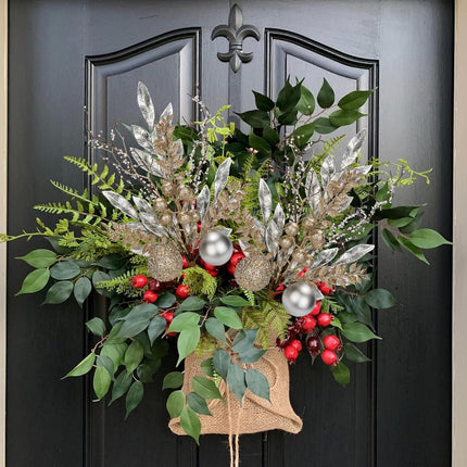 3 Pcs Christmas Glitter Leaves Fern Stems with Ball Ornament, Bay Leaves, 15 Inch Artificial Christmas Picks Floral Branches for Christmas Tree, Xmas Wreath, Centerpieces, Home Decor - Champagne