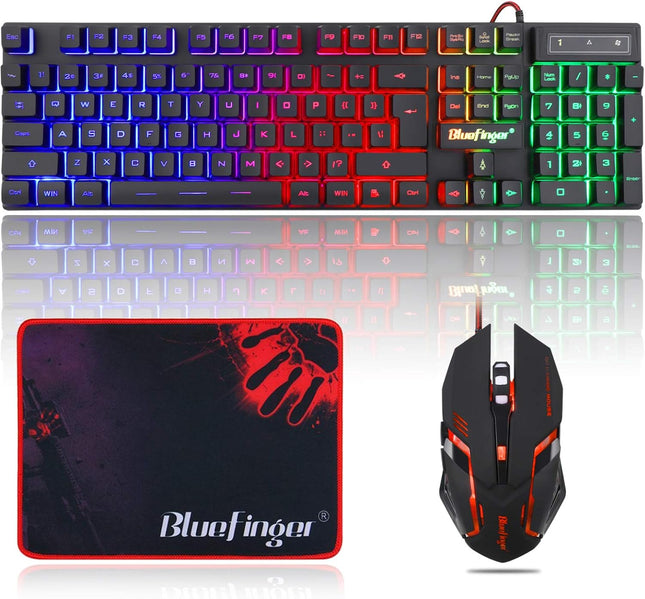 RGB Gaming Keyboard and Backlit Mouse Combo, USB Wired, LED Gaming set for Laptop PC Computer Game and Work