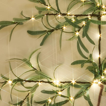 Fudios Lighted Wall Tree Artificial Olive Leaf with Timer 3.5FT 140 LED Fairy Lights for Home Room Christmas Holiday Decoration
