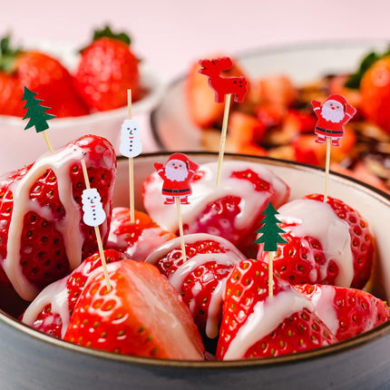 100 Pcs Christmas Cocktail Picks, Appetizer Decorative Toothpicks, Fruits Picks Toothpicks Skewers for Christmas Cake Toppers Decorations, Drink Fruit Desser, Party Food