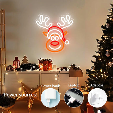 kzjspn Christmas elk neon sign for wall decoration, dimmable LED Christmas neon lights, cute neon lights, suitable for bedroom, children's s, holiday party decorations.