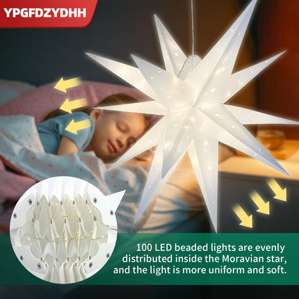 23" 3D Moravian Star Tree Topper -Enhanced LED Christmas Tree Topper Lamp with 100 Lights & Timer Function, Moravian Lighted Star Used To Decorate Christmas Trees, parties,Courtyards,events