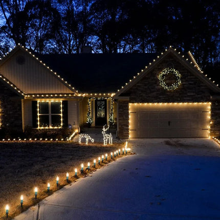 C9 Christmas Lights Outdoor, 2 Packs Total 51.4 Ft 40 Bulbs Christmas Pathway Lights, Waterproof Walkway Lights for Outside Driveway Sidewalk Outdoor Christmas Decorations Yard, Clear