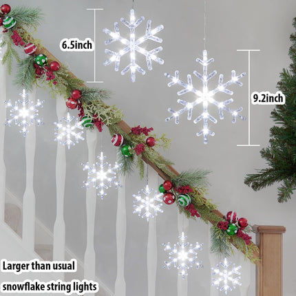 Christmas Snowflake Lights with 10 Drops, 9ft 150 LED Twinkling Cool White Icicle Christmas Lights, Waterproof Connectable Hanging Lights for Indoor Outdoor Eaves Window Curtain Porch Xmas Décoration