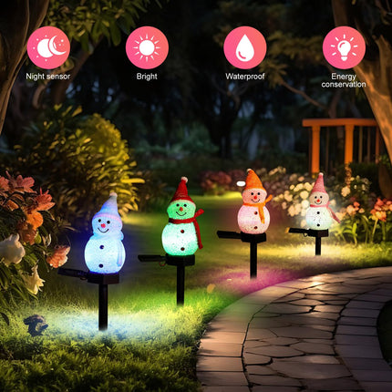 Outdoor Christmas Decorations -Christmas Light Stakes for Yard-Snowman Solar Lights-Snowman Christmas Ornaments for Yard Garden Lawn Landscape Patio Walkway Decor
