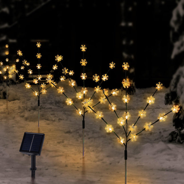Solar Christmas Pathway Lights, 4 Pack Artificial Tree Snowflake Stake Lights, Waterproof Christmas Decorations for Yard Garden Patio Party Winter Decor (Warm White)