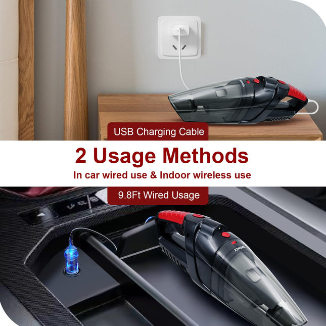 Handheld Vacuum Cordless Rechargeable With 2 Using Cables,9000Pa Small Vacuum Cordless Cleaner For Car,Portable Wireless Car Vacuum Cleaner,Hand Vacuum With 2 Washable Filters