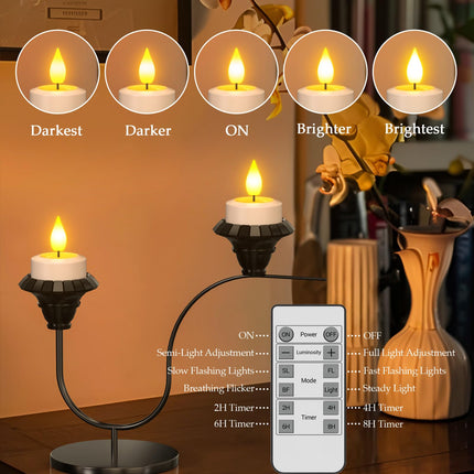 PChero Rechargeable Tea Lights with Remote Timer, 12 Packs Flickering Flameless LED Tealights Candles with 2 USB Charging Cables & Remote for Wedding Xmas Halloween Home Decor