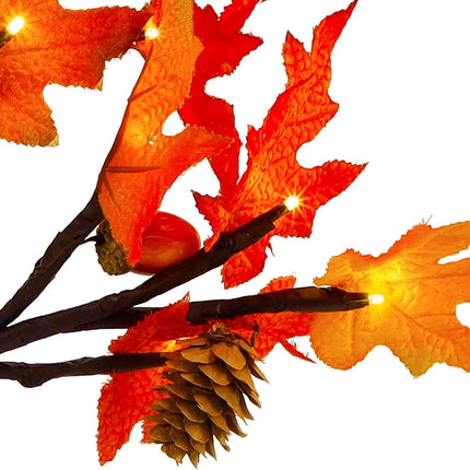 Twinkle Star 23 Inch Tabletop Lighted Maple Tree Battery Operated, Thanksgiving Table Decor with 32 LED Lights, Maple Leaves, Pine Cones and Acorn Autumn Tree for Indoor Home Bedroom Fall Decorations