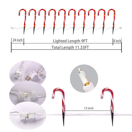 Christmas Candy Cane Pathway Makers Lights, 10inch Set of 10 Candy Canes Lights Outdoor, TIGOMOOV Candy Cane Lights Christmas Decorations Outdoor for Yard,Garden