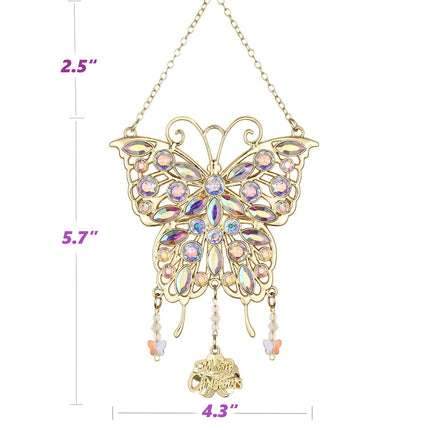 Christmas Butterfly Ornaments Decor Hanging Rhinestones Metal Suncatcher Ornament for Christmas Tree Window Home Decoration, Glittering Butterfly s for Women, Mom-Gold