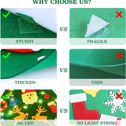 3.3FT DIY Felt Christmas Tree Kits Decorations, Christmas Wall Hanging Ornaments Crafts with 26 accessories，5m Lights string for Party/Home Wall Decor & Kids/Toddler DIY Felt Christmas Favors Supplies