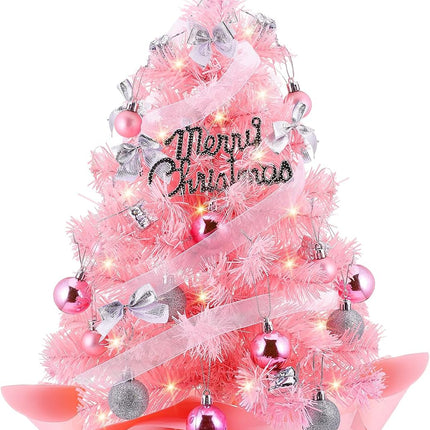 Mini Christmas Tree, Small Christmas Tree Prelit, 24" Table top Christmas Tree with Decorations, Little Christmas Tree for Desk Table Bedroom Kids Room, Small Xmas Tree Christmas Desk Decorations