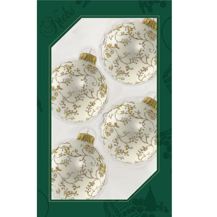 Glass Christmas Tree Ornaments - 67mm/2.625" [4 Pieces] Decorated Balls from Christmas by Krebs Seamless Hanging Holiday Decor (Classic Antique Velvet with Gold Glitterlace)