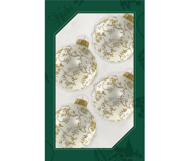 Glass Christmas Tree Ornaments - 67mm/2.625" [4 Pieces] Decorated Balls from Christmas by Krebs Seamless Hanging Holiday Decor (Classic Antique Velvet with Gold Glitterlace)