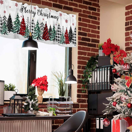 Christmas Curtain Valances for Windows, Buffalo Plaid Christmas Tree Snowflake Rod Pocket Valance Window Treatments Winter Xmas Short Curtains for Kitchen Bathroom Living Room 42 x 18 Inches, 1 Panel
