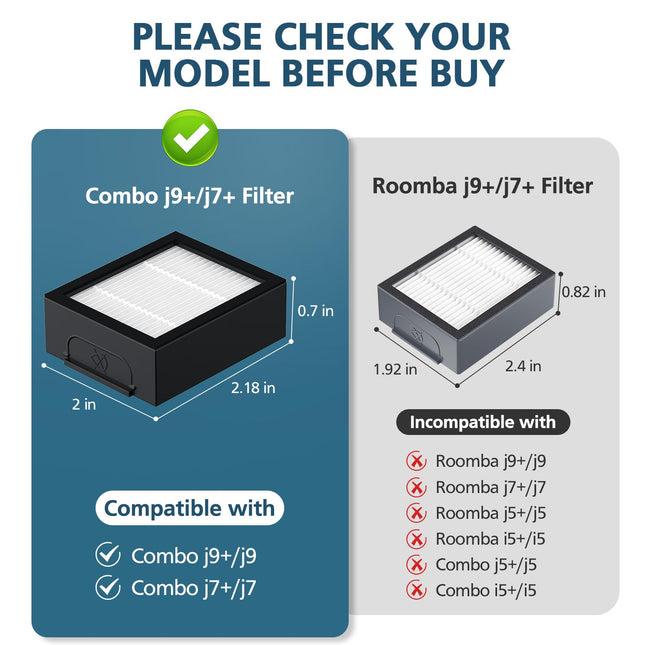 6 Pack Combo J9+ J7+ Hepa Filters Compatible With Irobot Roomba Combo J9+ J7+ Selfemptying Robot Vacuum Cleaner Parts Not Fits For Roomba J7 J7+ J9 J9+ Serials