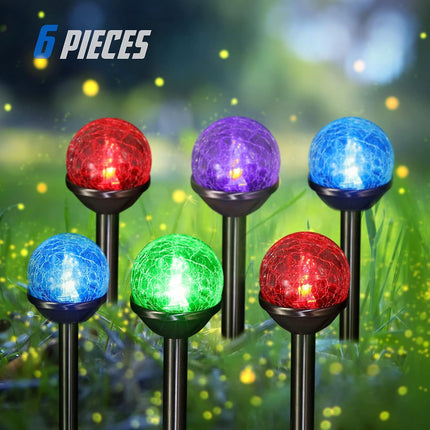 Honoson 6 Pieces Crackle Glass Solar Lights Led Color Changing Solar Lights Outdoor Lawn Lights Solar Lights For Christmas Garden