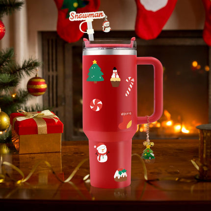 11Pcs Christmas Straw Cover Cap for Stanley Cup 10mm Silicone Holiday Straw Topper with Xmas Handle Charms for Stanley 30/40 Oz Tumbler Accessories Reusable Straw Tip Lids for Christmas s Decor