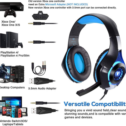 Professional 3.5mm PS4 Gaming Headset Headphone with Mic and LED Lights for Playstation 4, PS5, Xbox one,Laptop, Computer (Blue)