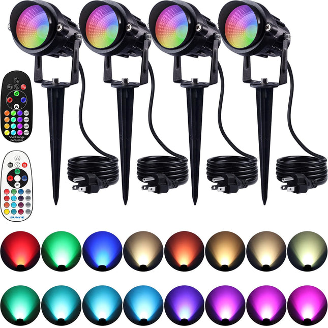SUNVIE Christmas Spotlight Outdoor Halloween Spot Light 12W RGB Color Changing Landscape Lights 120V RGB Landscape Lighting Waterproof Spot Lights Outdoor for Yard Garden Patio Lawn Decorative, 4 Pack