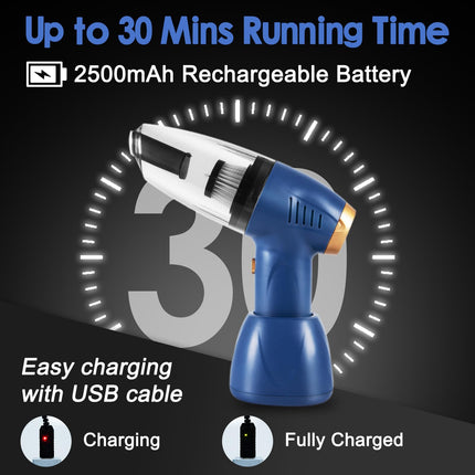 Cordless Vacuum Cleaner, Handheld Vacuum 9000Pa Strong Suction, Usb Rechargeable Air Duster With Multinozzles And Air Blower For Home, Car, Office, Pet, Blue