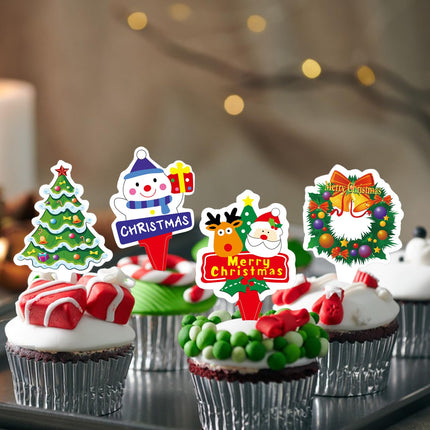50pcs Christmas Cake Toppers Santa Claus Cake Picks Snowman Elk Tree Design Winter Cake Toppers Toothpicks Baby Shower Birthday Xmas Party Cake Decoration Supplies