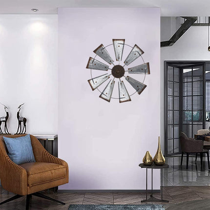 Glitzhome 22" Farmhouse Galvanized Windmill Wall Sculpture Home Decor Rustic Metal Rustic Wall Art Decoration, Silver