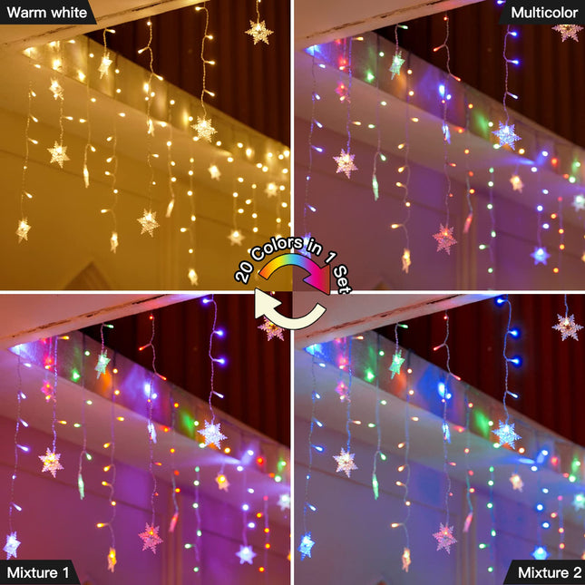 Icicle Christmas Lights Outdoor - 40ft 360 LEDs Extendable, Multicolor & Warm White Christmas Snowflake Lights Color Changing, Remote Control, Timer, 8 Modes, Waterproof, Outdoor Christmas Decorations