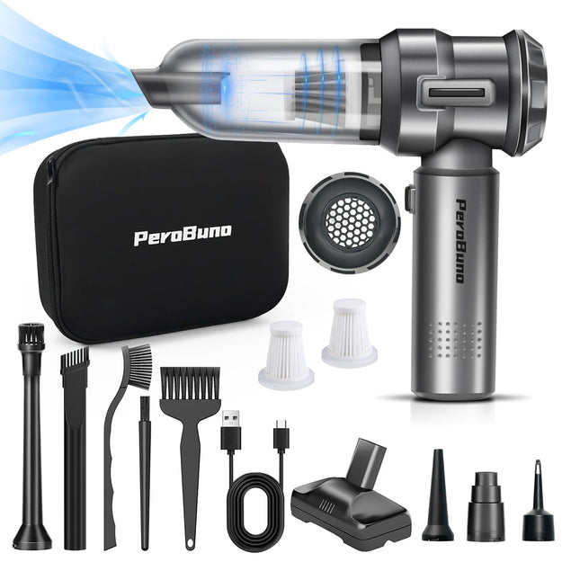 Perobuno Car Vacuum Cleaner High Power, 18Kpa Powerful, 35 Mins Runtime, Brushless Motor Air Duster With 3 Gear, Electric Canned Air Mini Handheld Vacuum Compressed Air Keyboard Cleaner