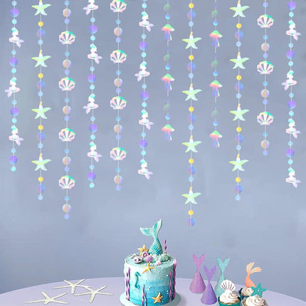 Iridescent Mermaid Birthday Party-Decorations Garland - 40FT Euphoria Under The Sea Jelly Fish Favors,Seashell Starfish Hanging Streamers Swirl,Little Mermaid Baby Shower Banner Decor Panduola