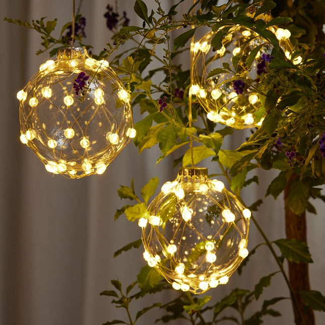 FURORA LIGHTING Waterproof LED Ball String Lights - 3 Pack with 6/18 Timer and Batteries Included, Ideal for Christmas Outdoor Tree Hanging Decorations, Festive Ornaments for Holiday Décor