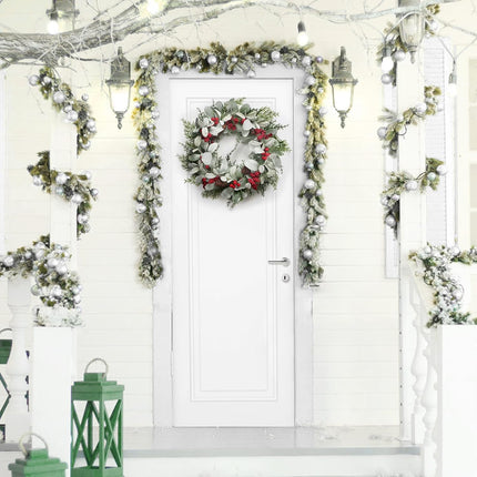 19'' Christmas Wreaths for Front Door, Aesthete Lambs Ear Wreath with Red Berries Pinecone Decor for Indoor Outdoor Christmas Year