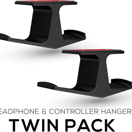 [EOL] The Gorgon - Under Desk Gamepad Controller & Headphone Hanger (2 Pack), for Xbox, PS4, PS5, Dualshock, Series One, Steelseries, PC & Most Gaming Headsets, Screwless Holder Stand, Black [EOL]