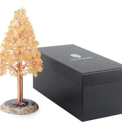 Crystal Christmas Tree of Life,Chakra Tree Natural Citrine Yellow Healing Crystal,Agate Sliece Base,Home Decor Feng Shui Bonsai Money Tree,Positive Energy 10.3 Inches