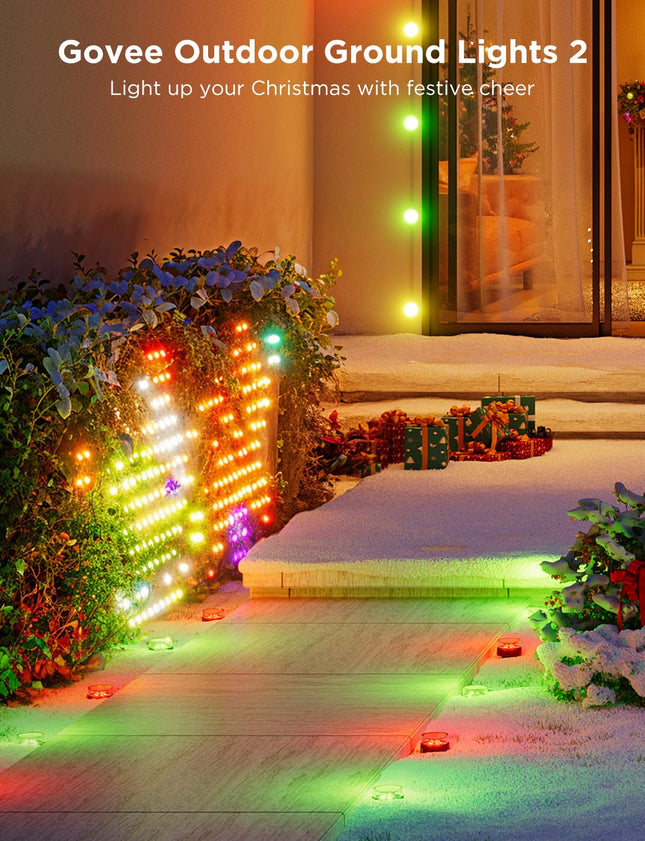 Govee Outdoor Ground Lights 2, 50ft Outdoor Lights for Christmas, 15 Pack RGBIC Pathway Lights with 100LM Warm White, IP67 Waterproof for Patio, 63 Scene Modes, Works with Alexa, Google Assistant