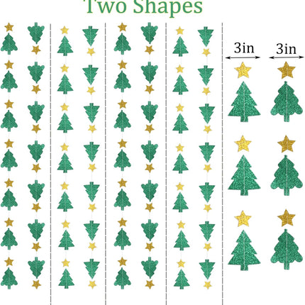 40 Feet Green Christmas Tree Garland Glitter Star Garland Paper Banner Hanging Party Supplies, Christmas Ceiling Hanging Decorations for Baby Shower Birthday Party Decorations Christmas Year