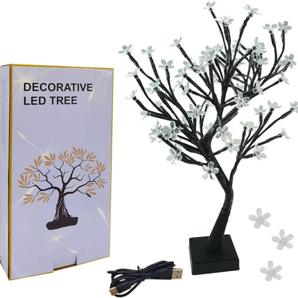 PMS 17inch 72 LEDs Cherry Blossom Tree Lights Desk Top Bonsai Tree Lamp, Ideal for Christmas Wedding Party Bedroom Home Decoration (Warm White)