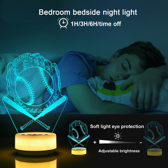 Baseball s Night Light for Kids Baseball Decor Sports Bedside Lamp for Baseball Fan, with Remote Control / Buttons + 14 Color + Timer + Dim Function, Birthday Xmas Holiday for Boys and Girls