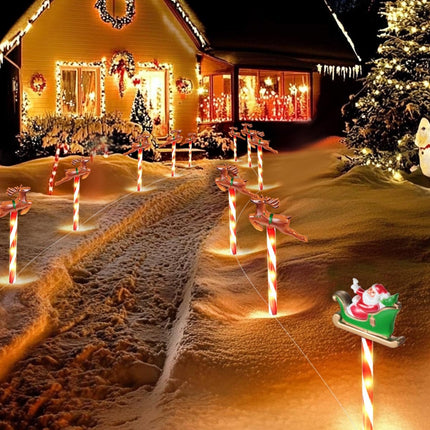 Solar Christmas Pathway Lights, 12Pack, 72LED, 8 Light Modes, Water-Resistant, Santa Sleigh and Reindeer Outdoor Decoration, Christmas Yard Lights, Christmas Lawn Decorations for Outdoors